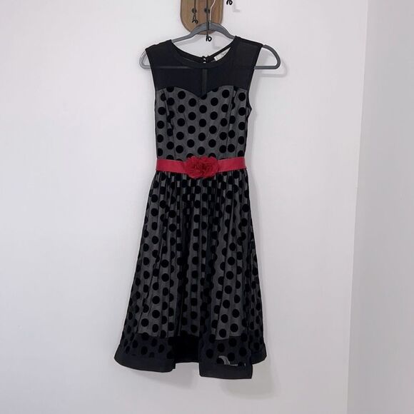missmay Dresses & Skirts - Missmay Retro Gorgeous City Dress Polka dot fit and flare red ribbon sash velvet
